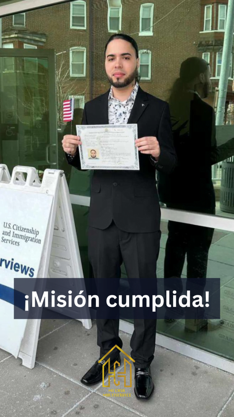 Mi Casa Multiservice client celebrating a completed immigration process