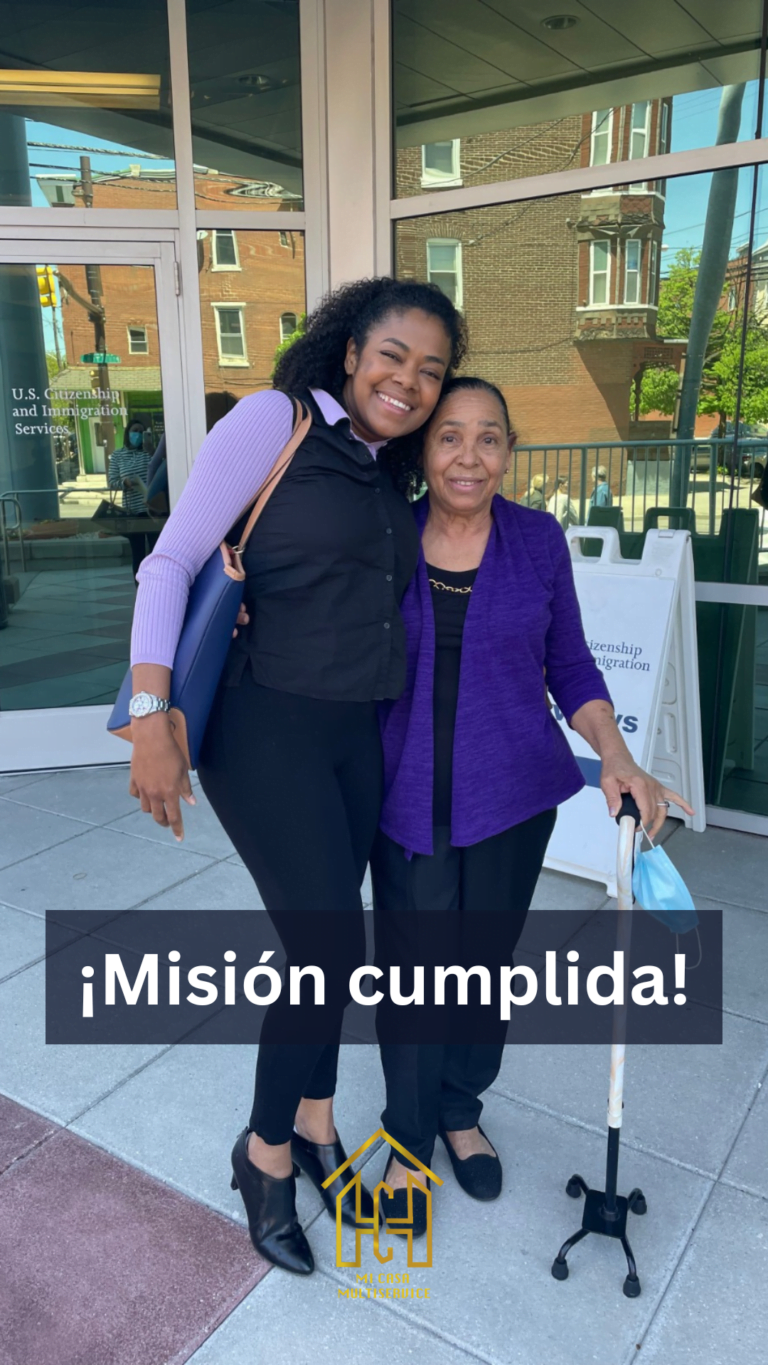 Mi Casa Multiservice client celebrating a completed immigration process