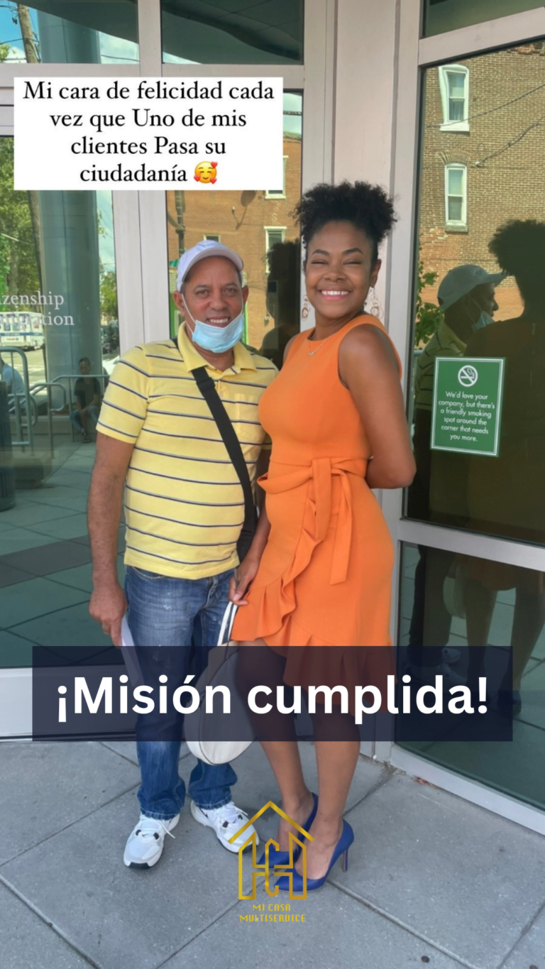 Mi Casa Multiservice client celebrating a completed immigration process