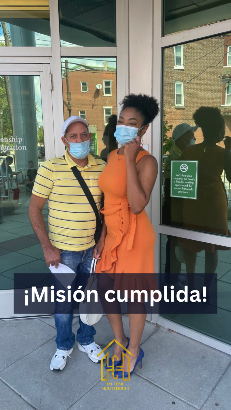 Mi Casa Multiservice client celebrating a completed immigration process