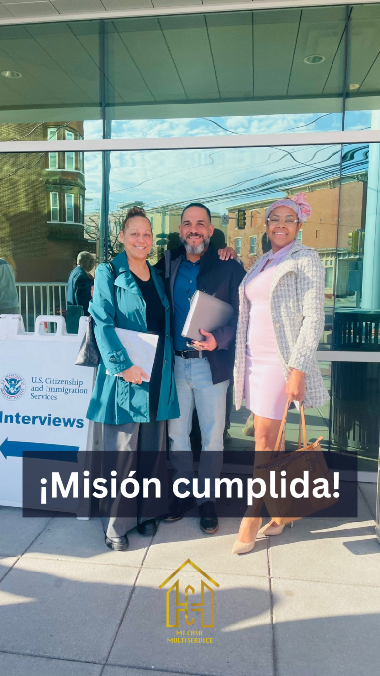 Mi Casa Multiservice client celebrating a completed immigration process